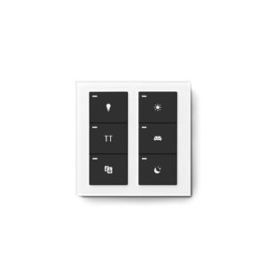 Riva Smart wireless switch with six programmable touch buttons for smart home lighting and automation.