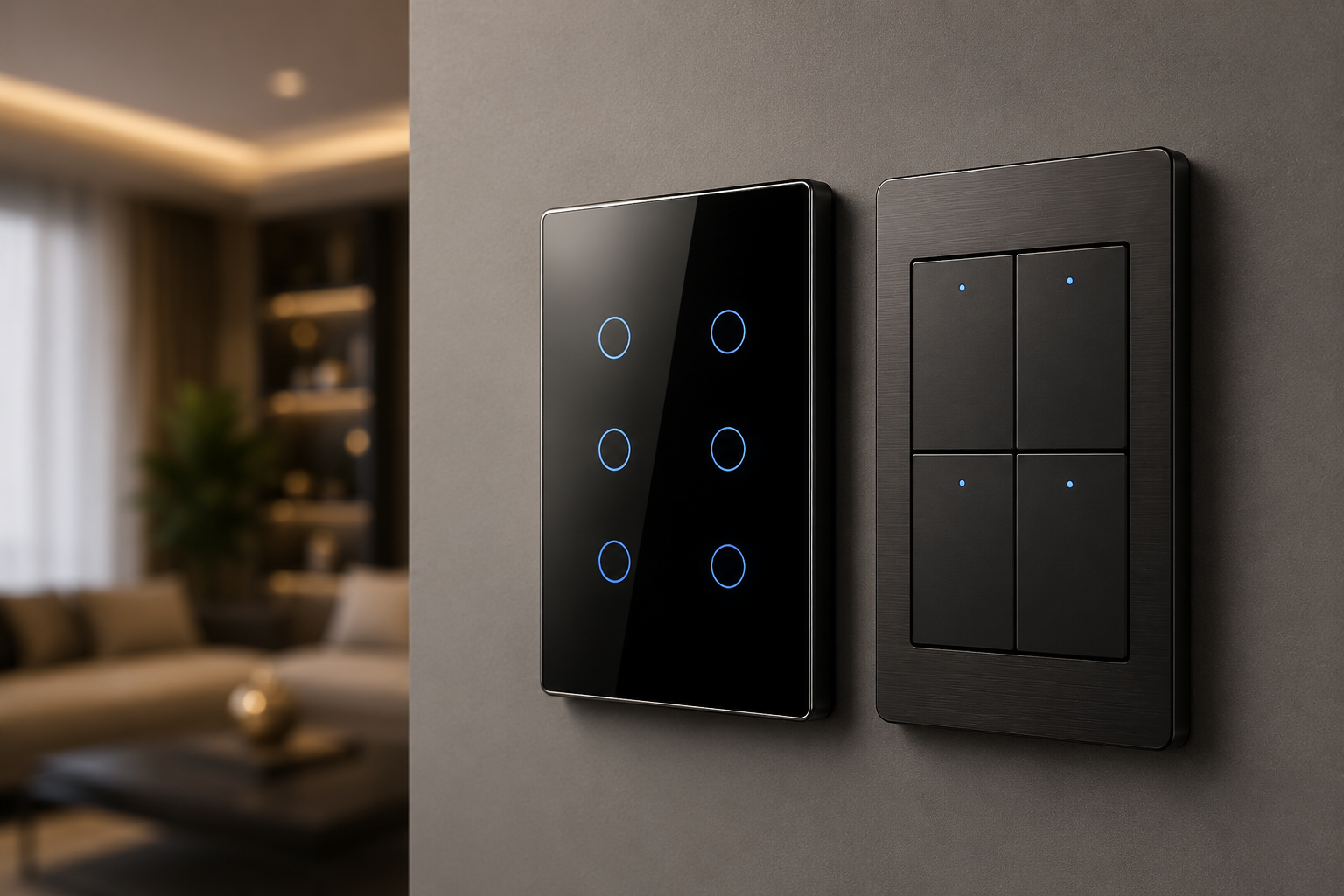 Smart switches and panels on a modern wall