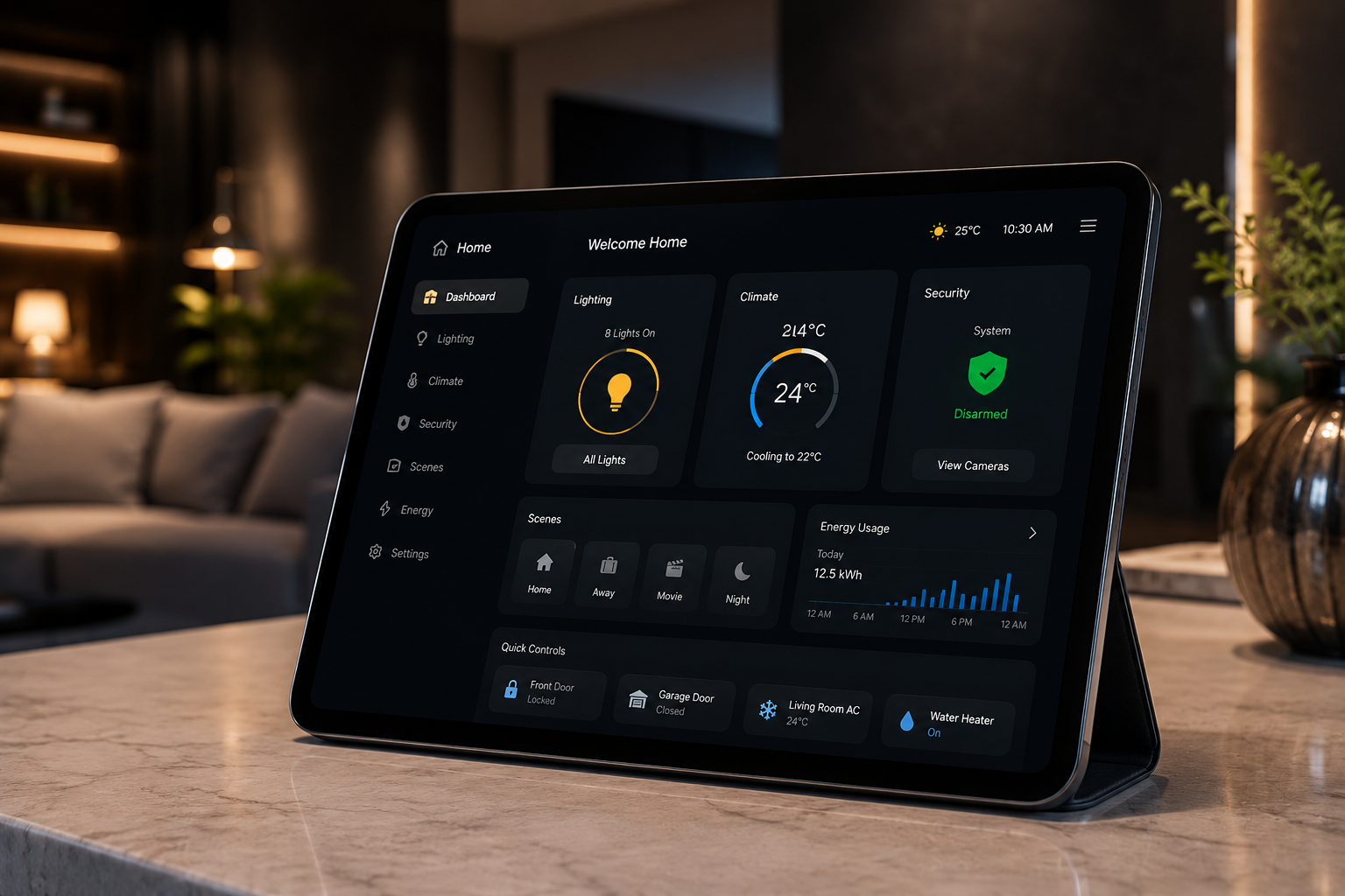 Smart home dashboard on a tablet